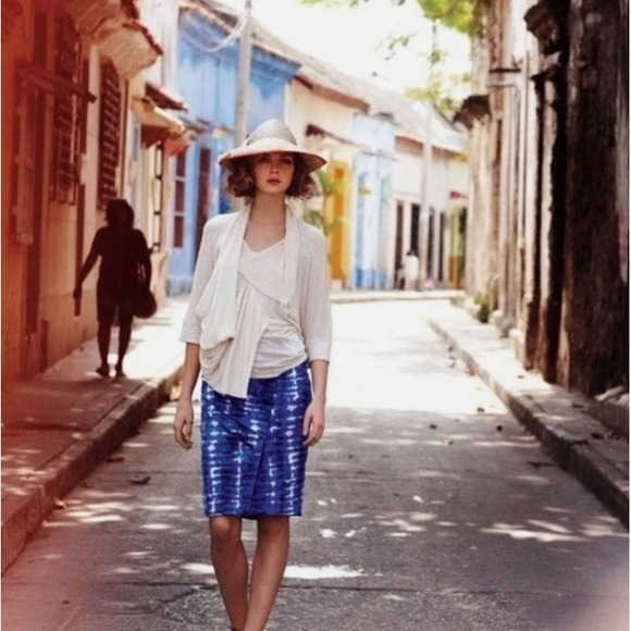 Anthropologie Dresses & Skirts - Anthropologie Eva Franco Blue White Tie Dye Pleated Pencil Skirt Womens Size 8